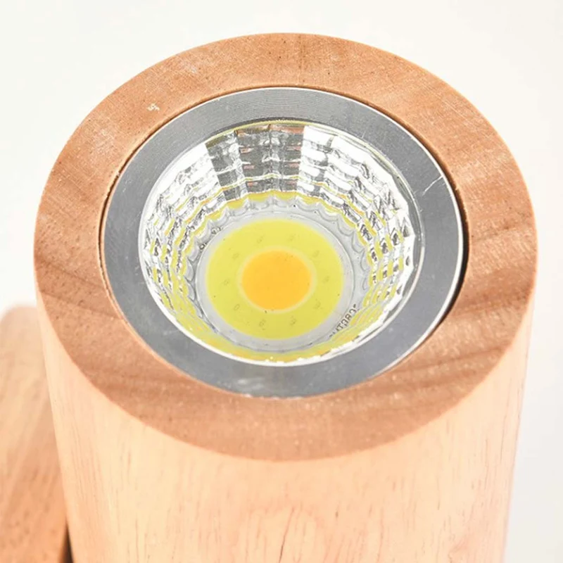 Wall Mounted Lamp LED Spotlight Nordic Rotating Tube Double Headed, Wood