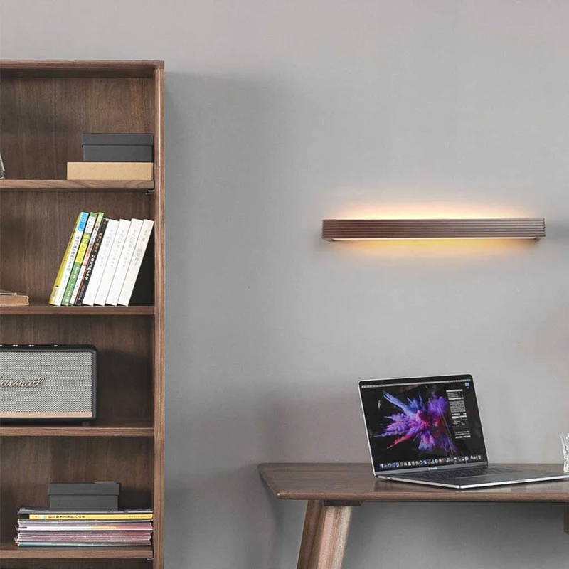 Wall Light Sconce Modern Minimalist Rectangle LED Linear, Wood & Acrylic