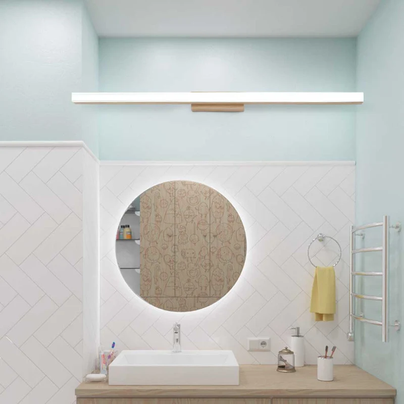 Mirror Bathroom Vanity Light Modern Nordic LED Linear, Wood