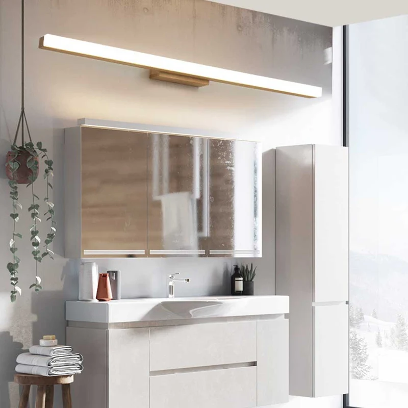 Mirror Bathroom Vanity Light Modern Nordic LED Linear, Wood