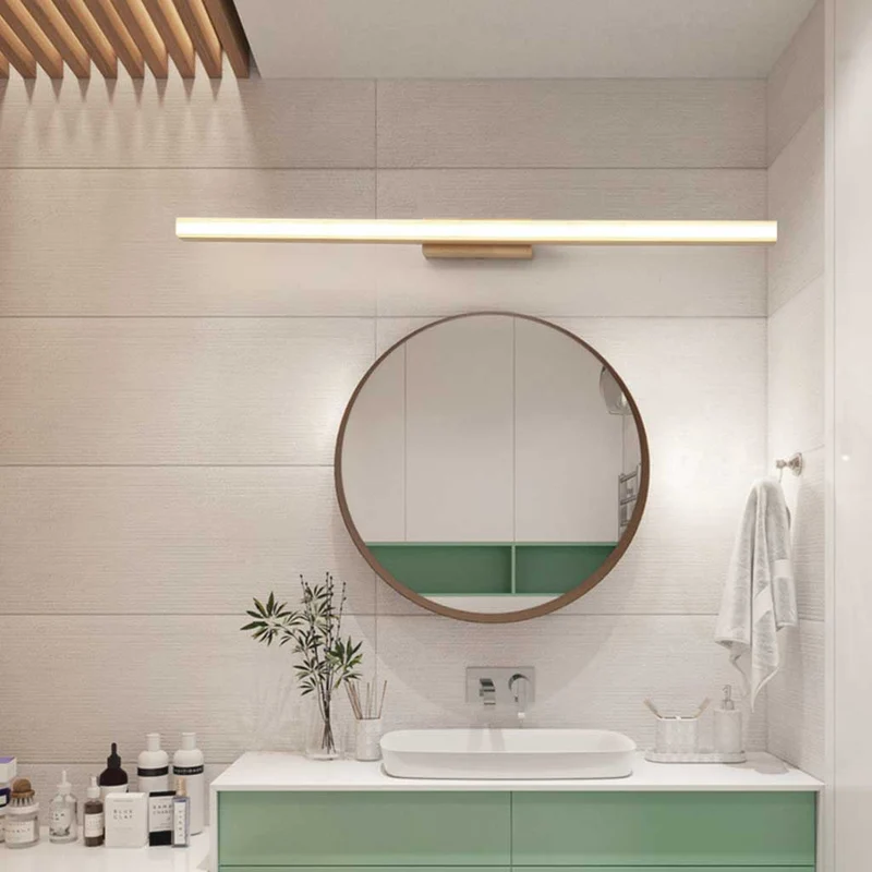 Mirror Bathroom Vanity Light Modern Nordic LED Linear, Wood