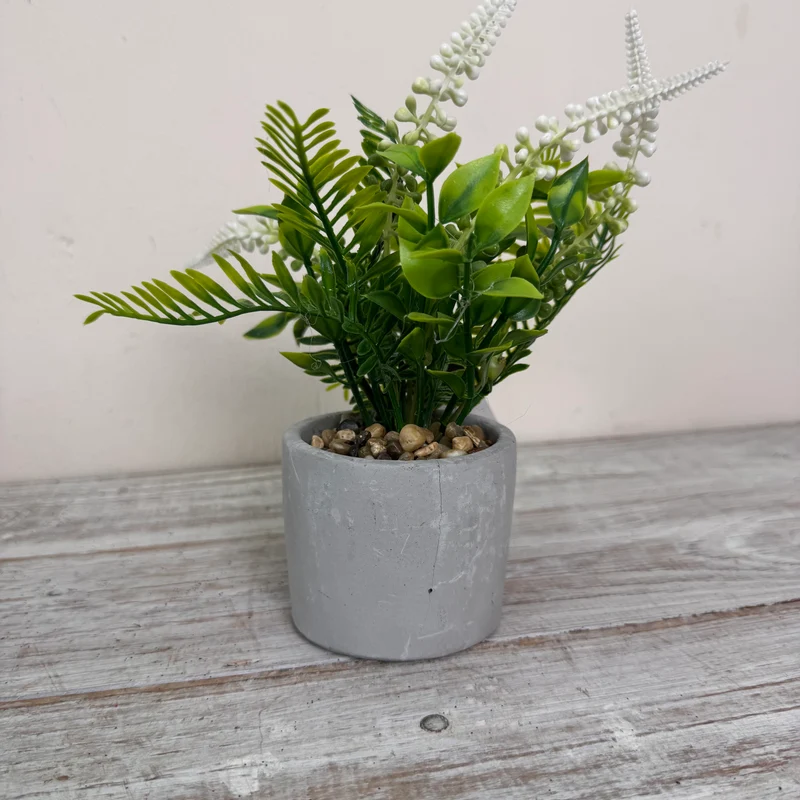 Künstliche Pflanze Lavendel im Zementtopf Deko Blume Weiß