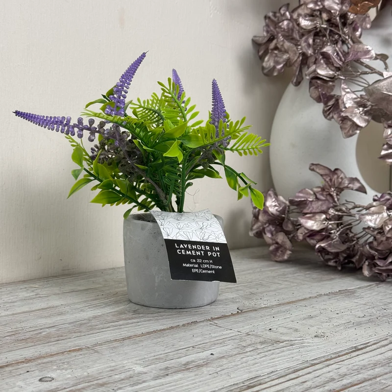 Künstliche Pflanze Lavendel im Zementtopf Deko Blume Lila