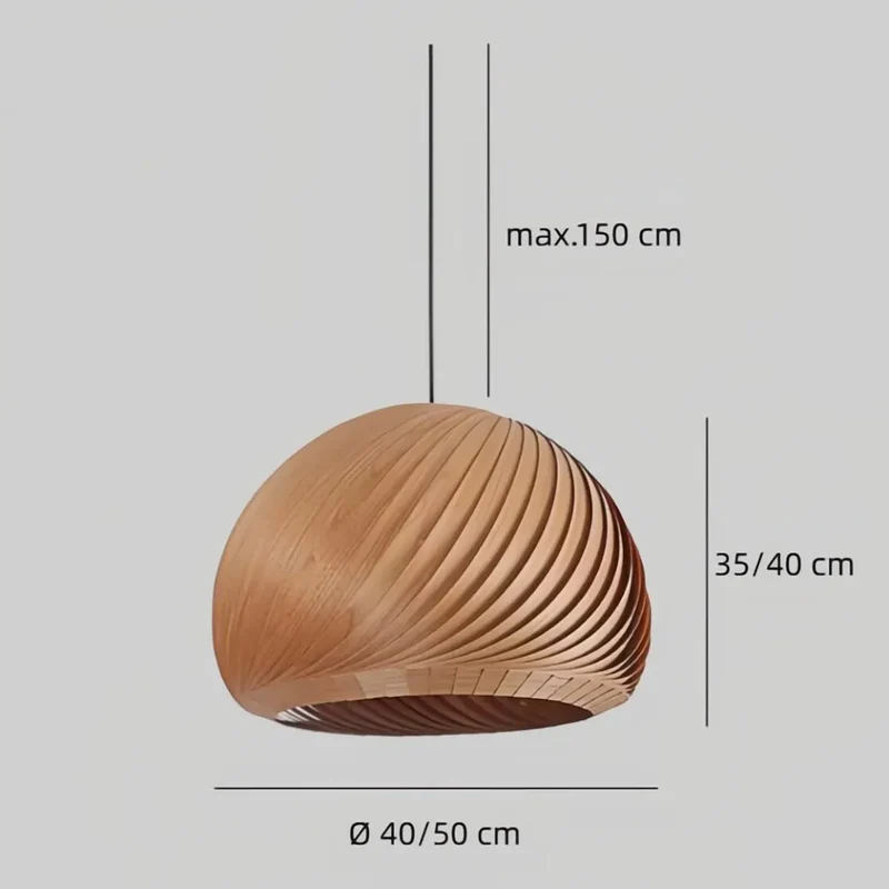 Skandinavische Holz-Pendelleuchte in Kürbisform für den Esstisch