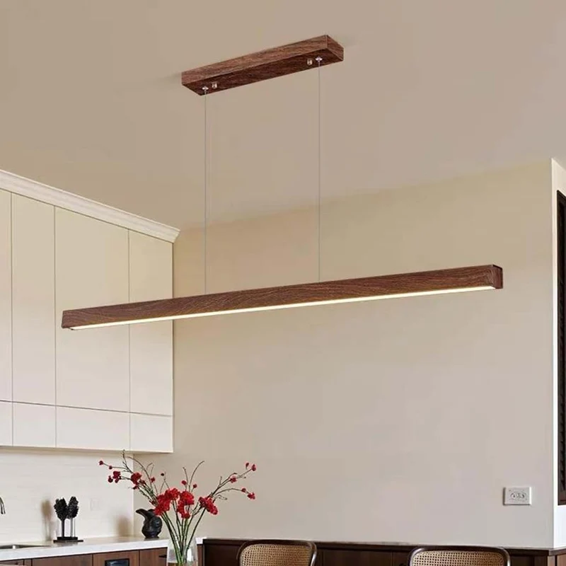 Pendant Light Minimalist Elegant Linear LED, Walnut Wood Color