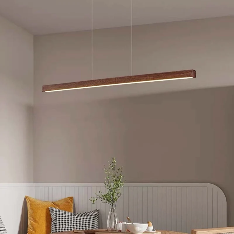 Pendant Light Minimalist Elegant Linear LED, Walnut Wood Color