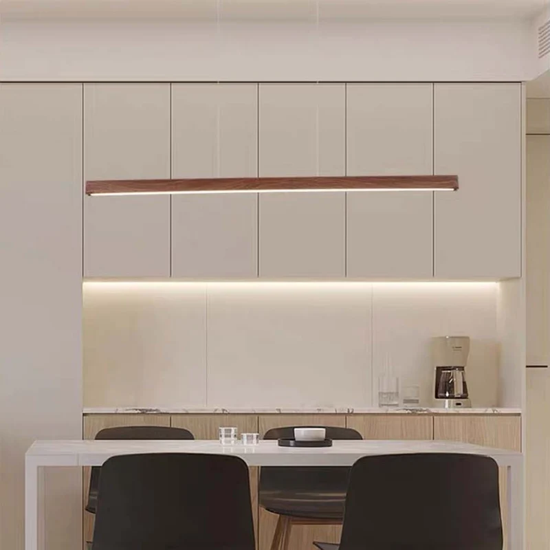 Pendant Light Minimalist Elegant Linear LED, Walnut Wood Color