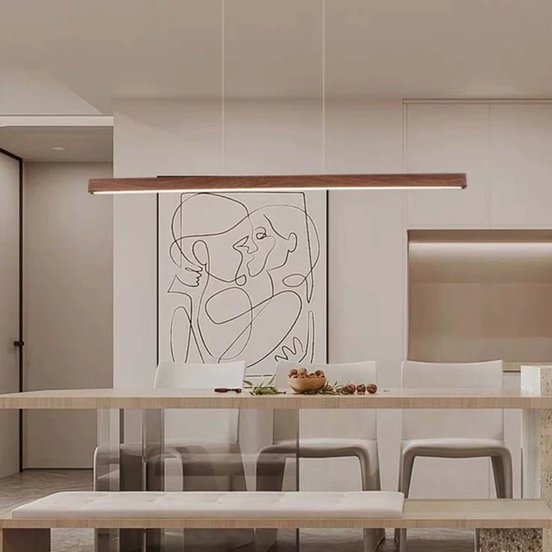 Pendant Light Minimalist Elegant Linear LED, Walnut Wood Color