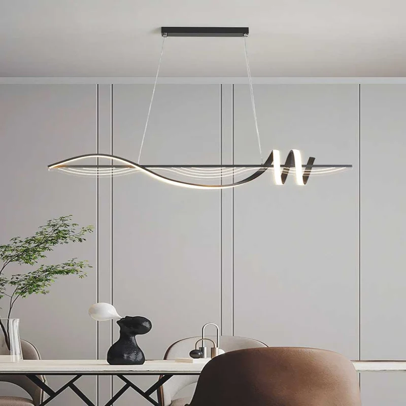 Chandelier Nordic Artistic Wavy Dimmable LED, Black
