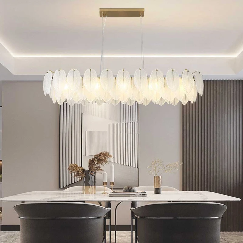Chandelier Luxury Glass Feather Round / Rectangular, Gold&White