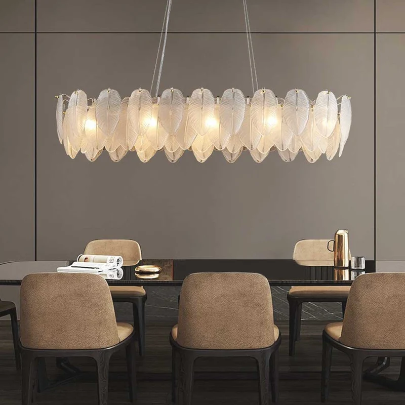 Chandelier Luxury Glass Feather Round / Rectangular, Gold&White