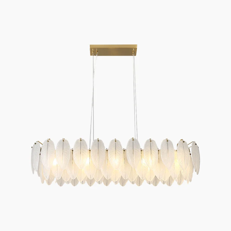 Chandelier Luxury Glass Feather Round / Rectangular, Gold&White