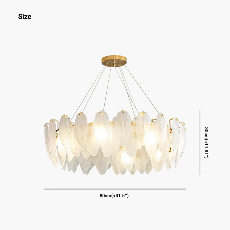 Chandelier Luxury Glass Feather Round / Rectangular, Gold&White