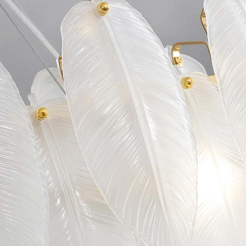 Chandelier Luxury Glass Feather Round / Rectangular, Gold&White