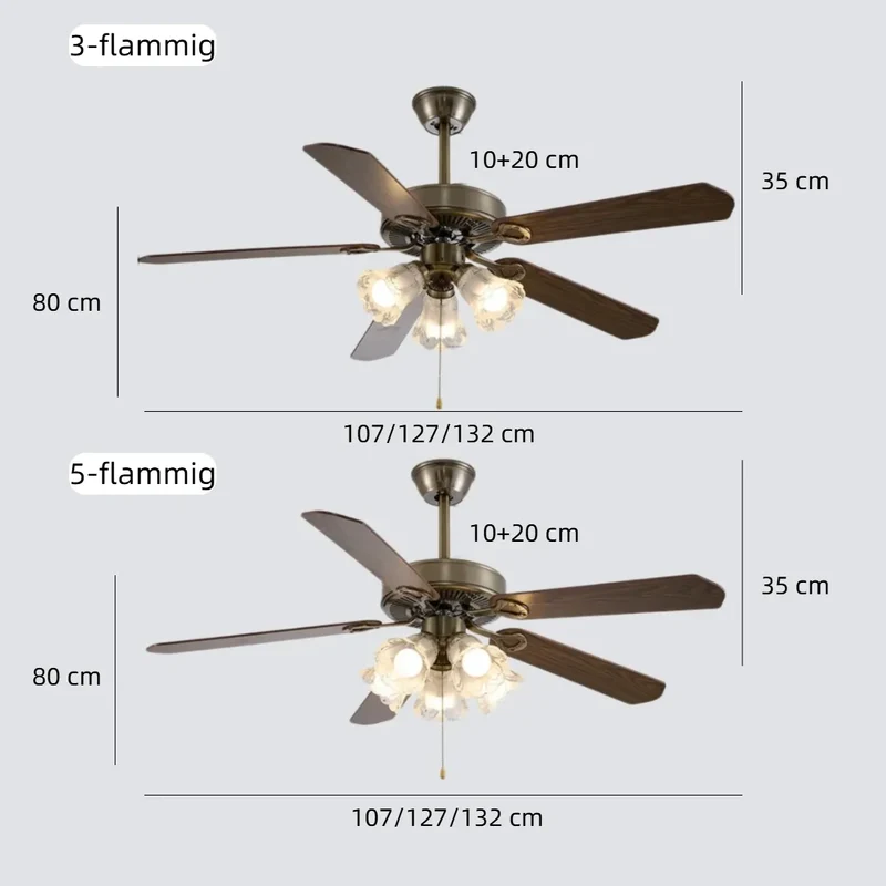 Leiser Vintage-Deckenventilator mit Licht und 5 Flügeln
