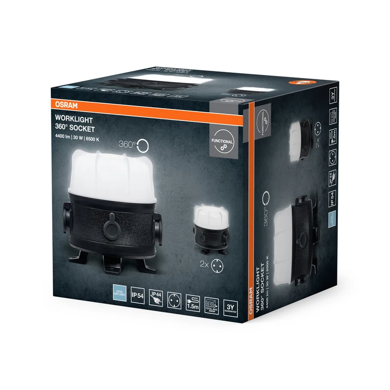 OSRAM WORKLIGHT VALUE 360° Mehrfachsteckdose Baustrahler 30W, 3700lm, 6500K