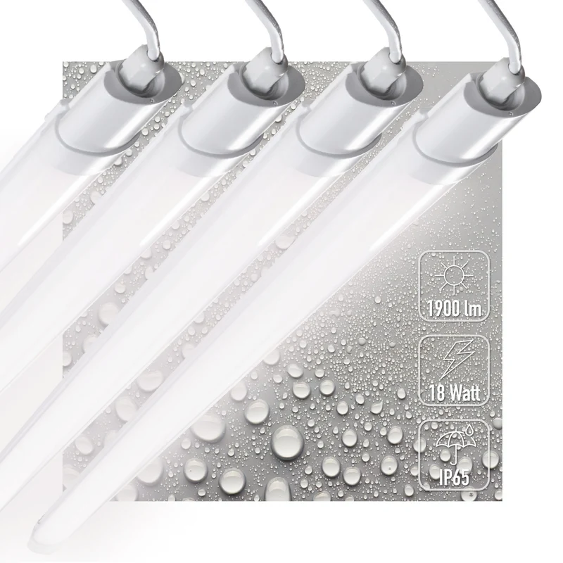 Feuchtraumleuchte LED 120cm 4-Pack IP65 18W 1900lm 4000K Neutralweiß - werkstattlampe, garagenlampe, kellerlampe, neonröhre, leuchtstoffröhre, kellerleuchte [Energieklasse F] - LED's Light