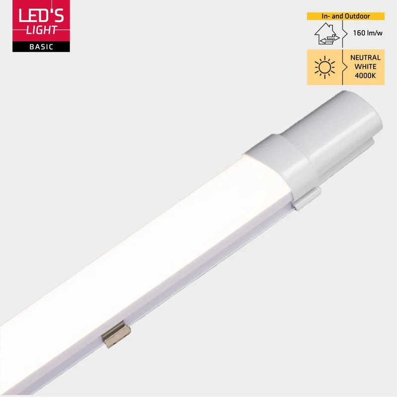 Feuchtraumleuchte LED 120cm 2-Pack IP65 18W 1900lm 4000K Neutralweiß - werkstattlampe, garagenlampe, kellerlampe, neonröhre, leuchtstoffröhre, kellerleuchte [Energieklasse F] - LED's Light