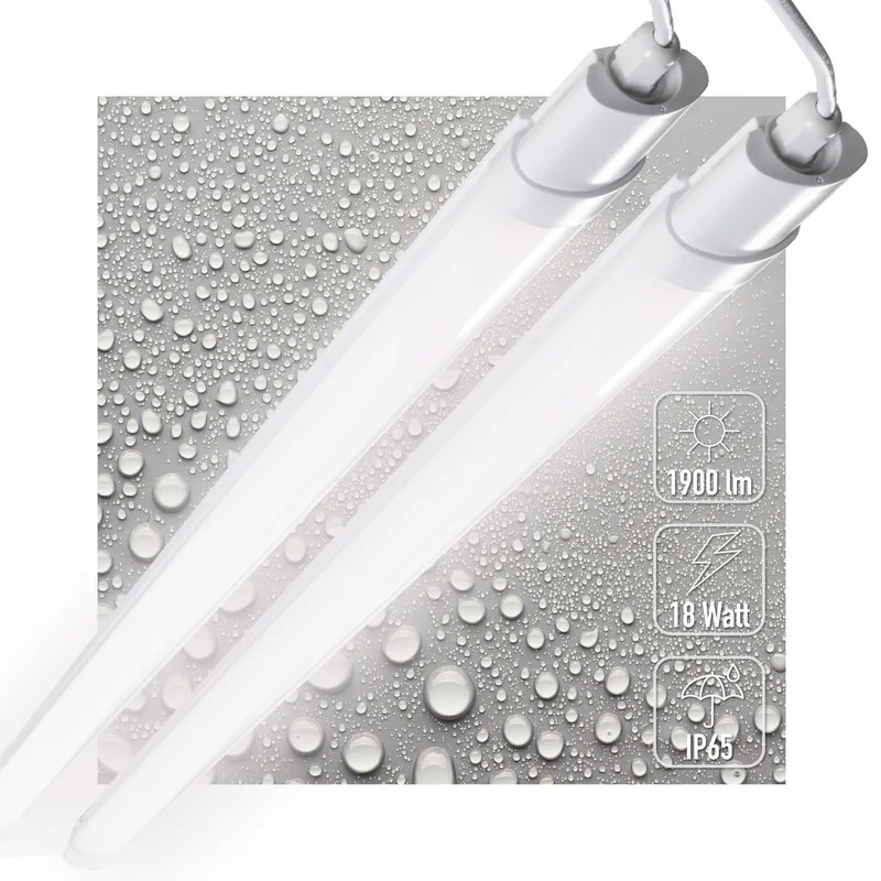 Feuchtraumleuchte LED 120cm 2-Pack IP65 18W 1900lm 4000K Neutralweiß - werkstattlampe, garagenlampe, kellerlampe, neonröhre, leuchtstoffröhre, kellerleuchte [Energieklasse F] - LED's Light
