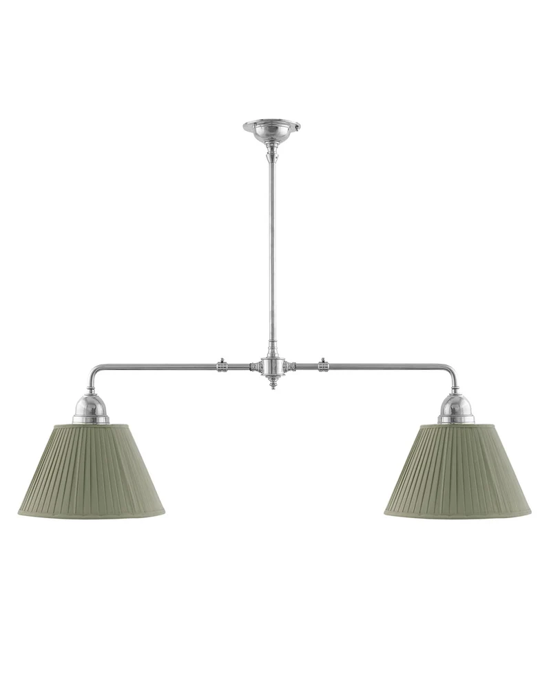 Taklampa - Spelbordslampa nickel med olivgröna tygskärmar