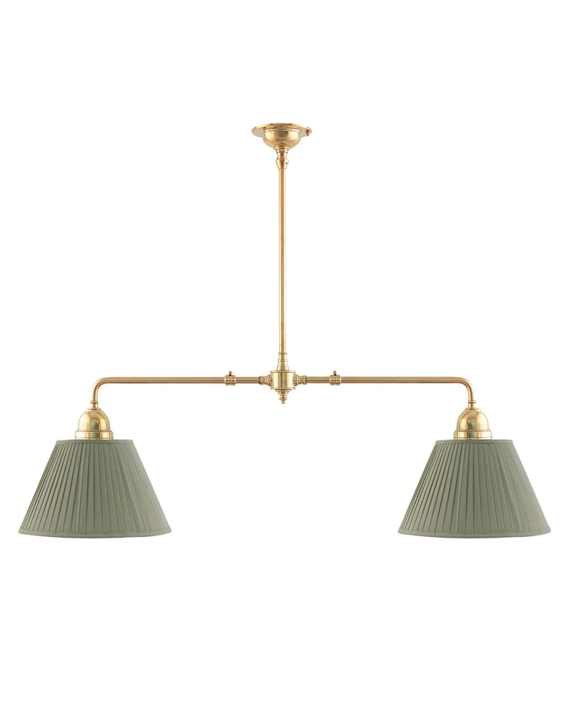 Taklampa - Spelbordslampa mässing, olivgröna skärmar