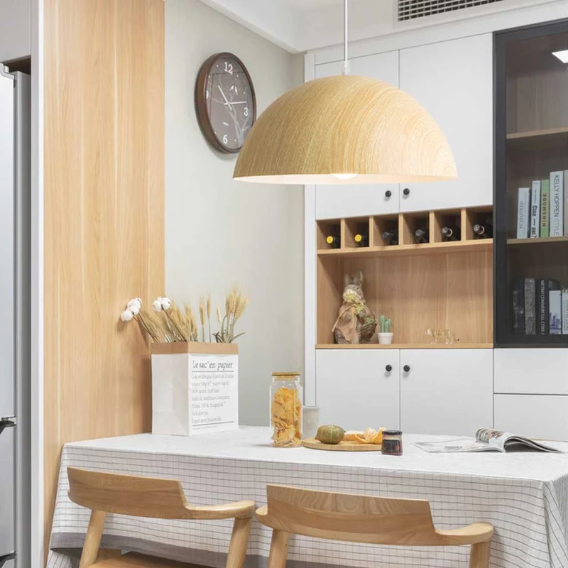 Pendant Light Modern Japanese Dome, Wood Effect