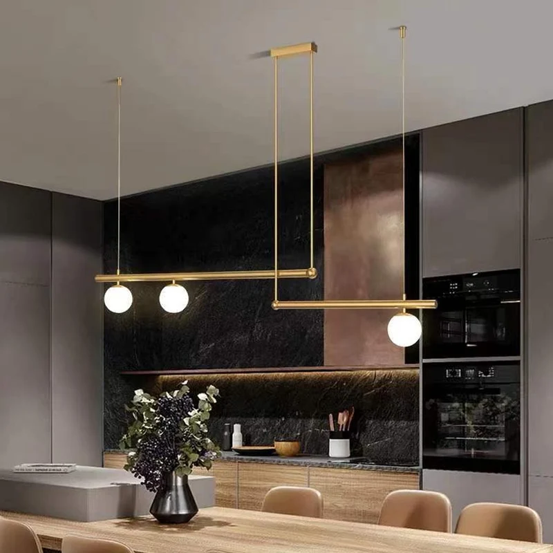 Pendant Light Linear Modern Multi-Bulb, Black/Gold