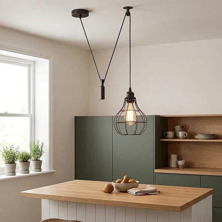 Riemenscheibe Pendelleuchte Schwarz 2m Verstellbares Kabel~3335