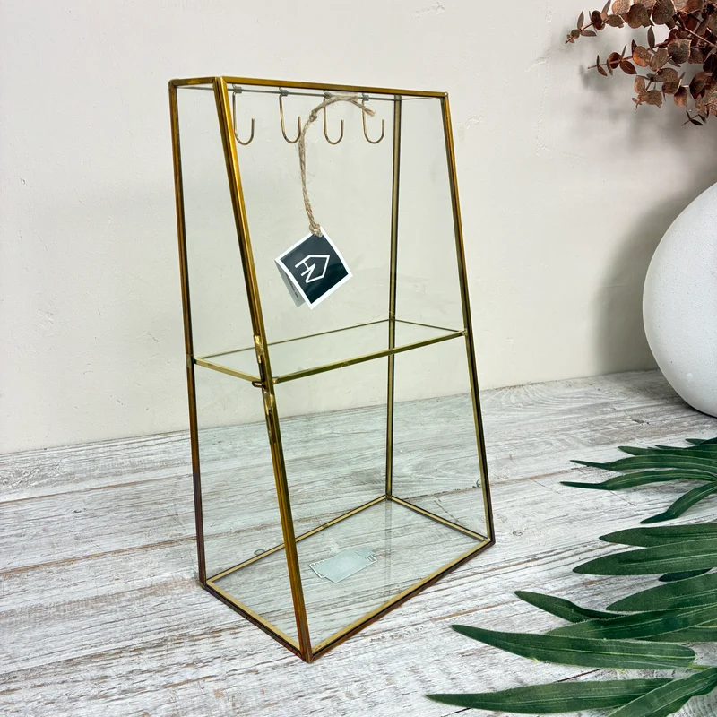 Schmuckschrank 31cm Messing Glas Schmuckvitrine Gold Kettenständer Deko