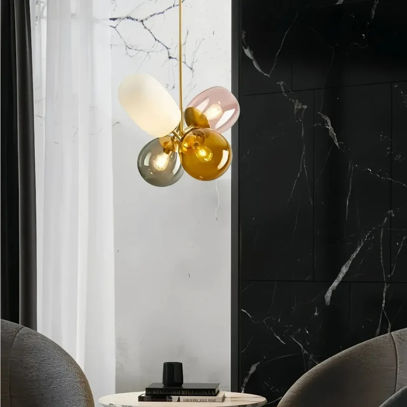 Buntglas Cluster-Pendelleuchte 4-flammig für Esszimmer