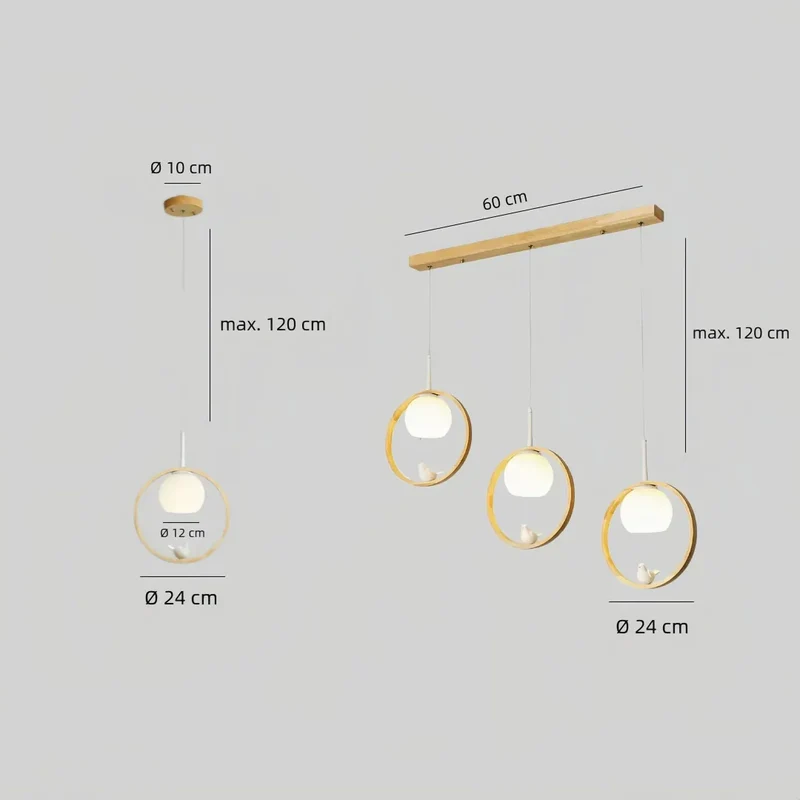 Skandinavische LED-Pendelleuchte aus Holz in Ringform für das Esszimmer
