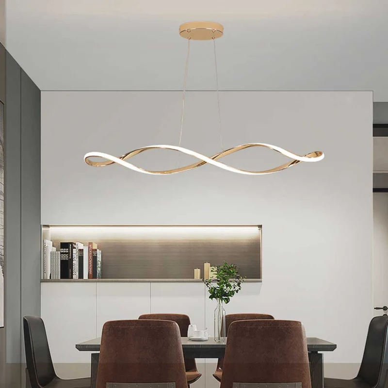 Chandelier Minimalist Unique Twisted Dimmable LED, Chrome / Gold