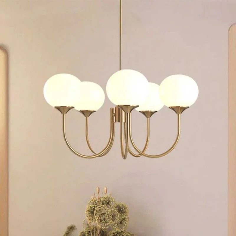 Chandelier Elegant Cream French Glass Ball, Pink / White