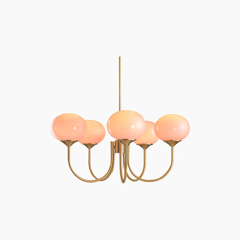 Chandelier Elegant Cream French Glass Ball, Pink / White