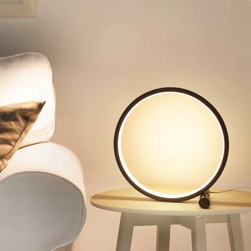 Table Lamp Touch Minimalist Chic Circular Halo, White / Black