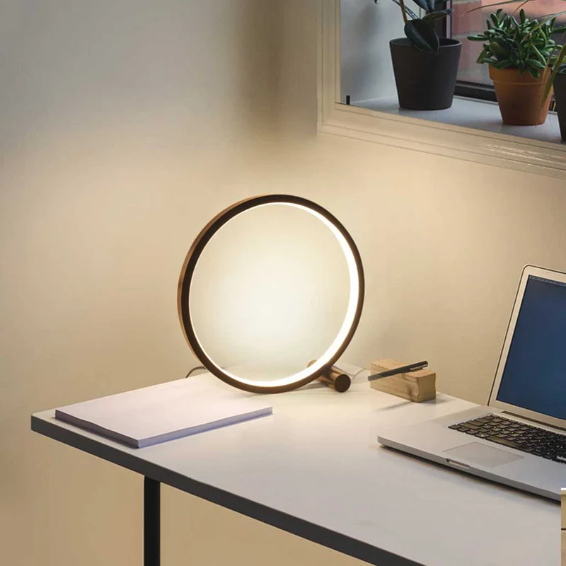 Table Lamp Touch Minimalist Chic Circular Halo, White / Black