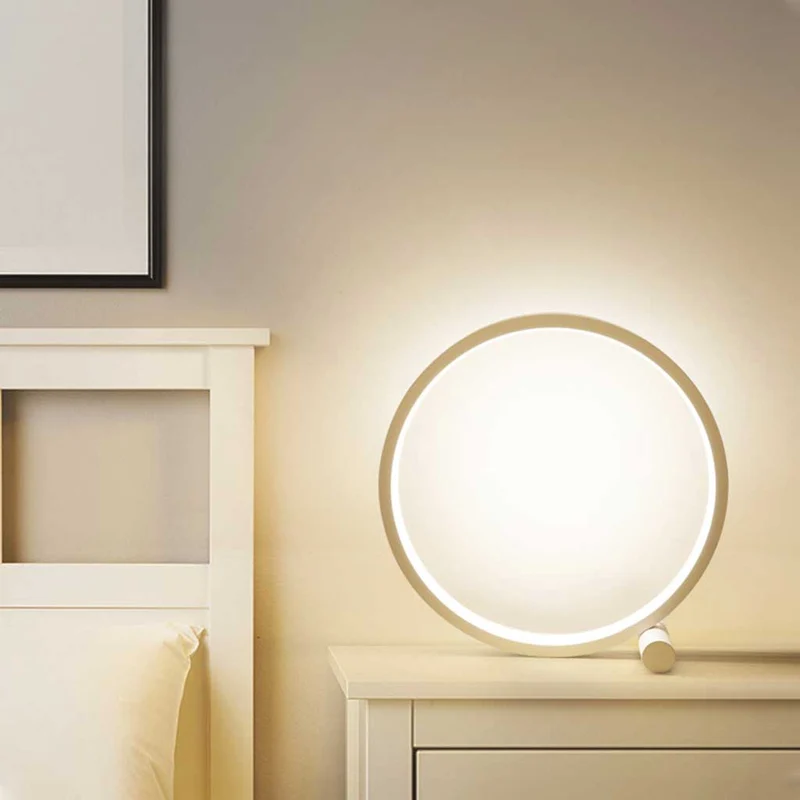 Table Lamp Touch Minimalist Chic Circular Halo, White / Black