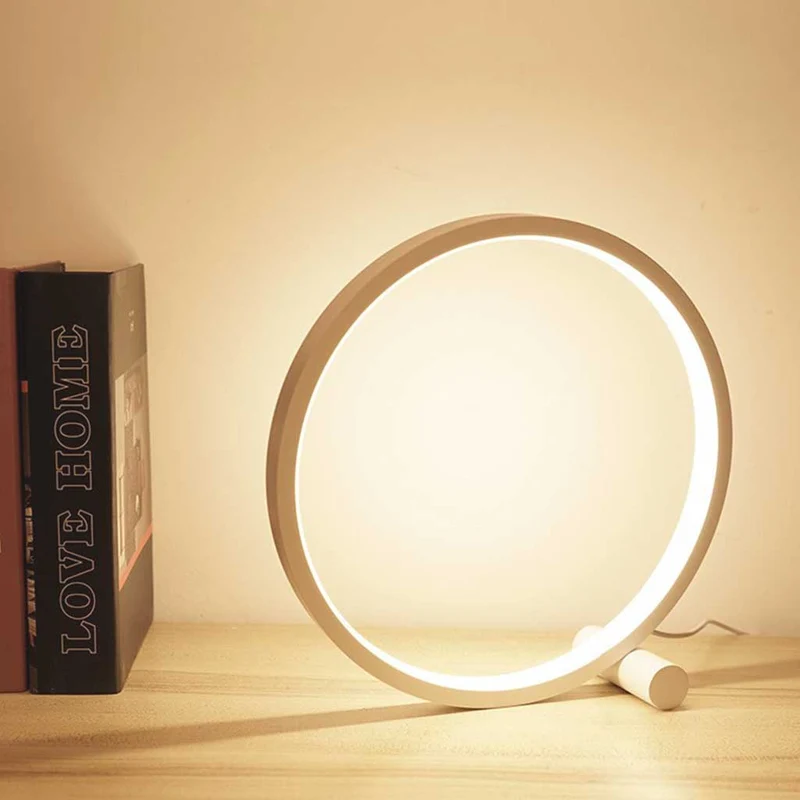 Table Lamp Touch Minimalist Chic Circular Halo, White / Black