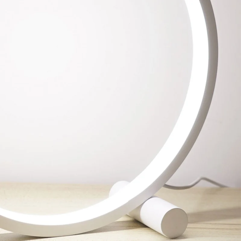 Table Lamp Touch Minimalist Chic Circular Halo, White / Black
