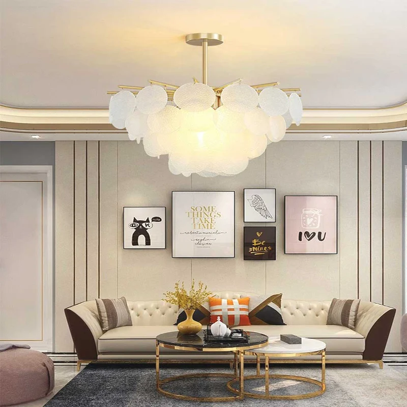 Chandelier Nordic Elegant Nimbus Round Glass, White & Gold