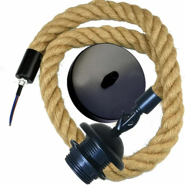 Moderne Schwarz Hanfseil-Pendelleuchte~3410