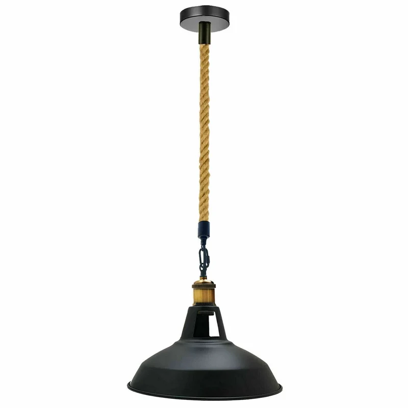 Moderne Schwarz Hanfseil-Pendelleuchte~3410