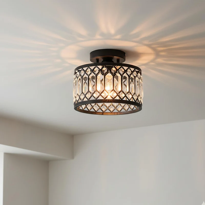 LED Elegante Schwarze Kristall Deckenleuchte E27 ~3398