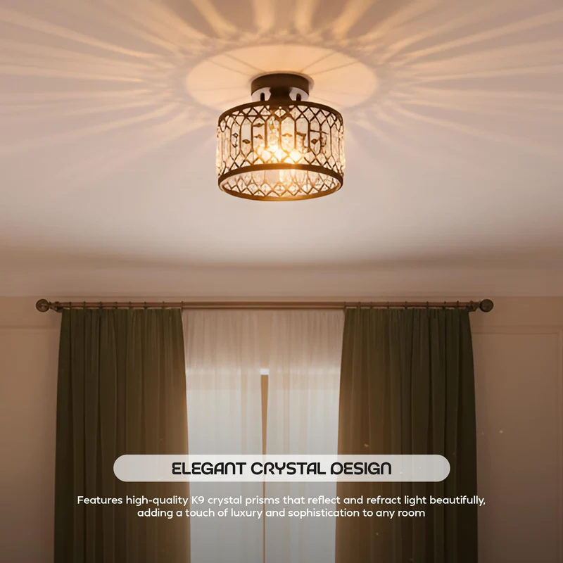 LED Elegante Schwarze Kristall Deckenleuchte E27 ~3398