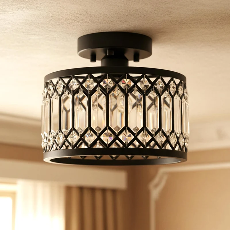 LED Elegante Schwarze Kristall Deckenleuchte E27 ~3398