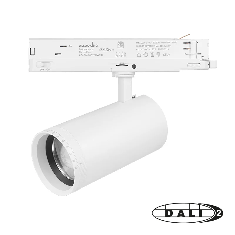 DALI 3-Phasen-Schienenstrahler | Zoombar | Wattschalter | CCT-Schalter | Weiß