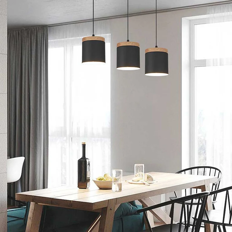 Pendant Ceiling Light Cylinder Nordic Minimalist, Aluminium & Wood