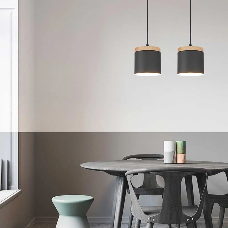 Pendant Ceiling Light Cylinder Nordic Minimalist, Aluminium & Wood
