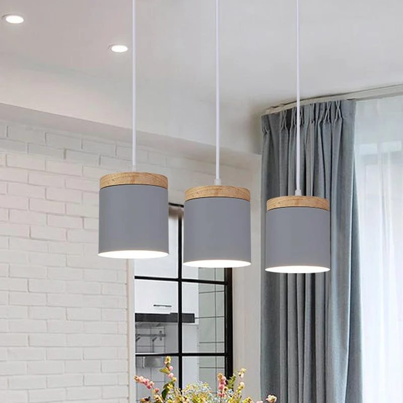 Pendant Ceiling Light Cylinder Nordic Minimalist, Aluminium & Wood