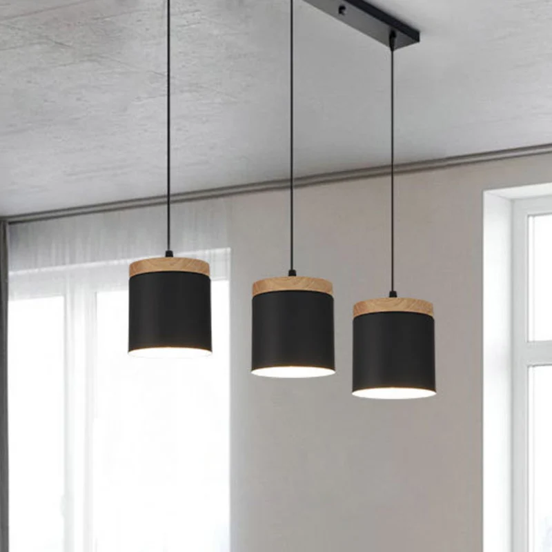 Pendant Ceiling Light Cylinder Nordic Minimalist, Aluminium & Wood